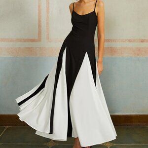 Commense Color Block Black and White Spaghetti Strap Long Dress